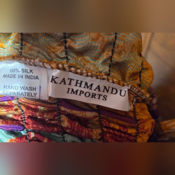 Silk Smocked Patchwork Colorful Tiered Maxi Dress Kathmandu Imports Boho XS/S - Picture 8 of 8